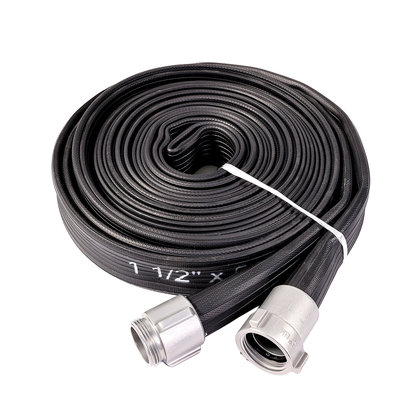 1 1/2” X 50’ BLACK NITRILE/PVC RUBBER COVERED HOSE WITH ALU. COUPLING NST 200PSI