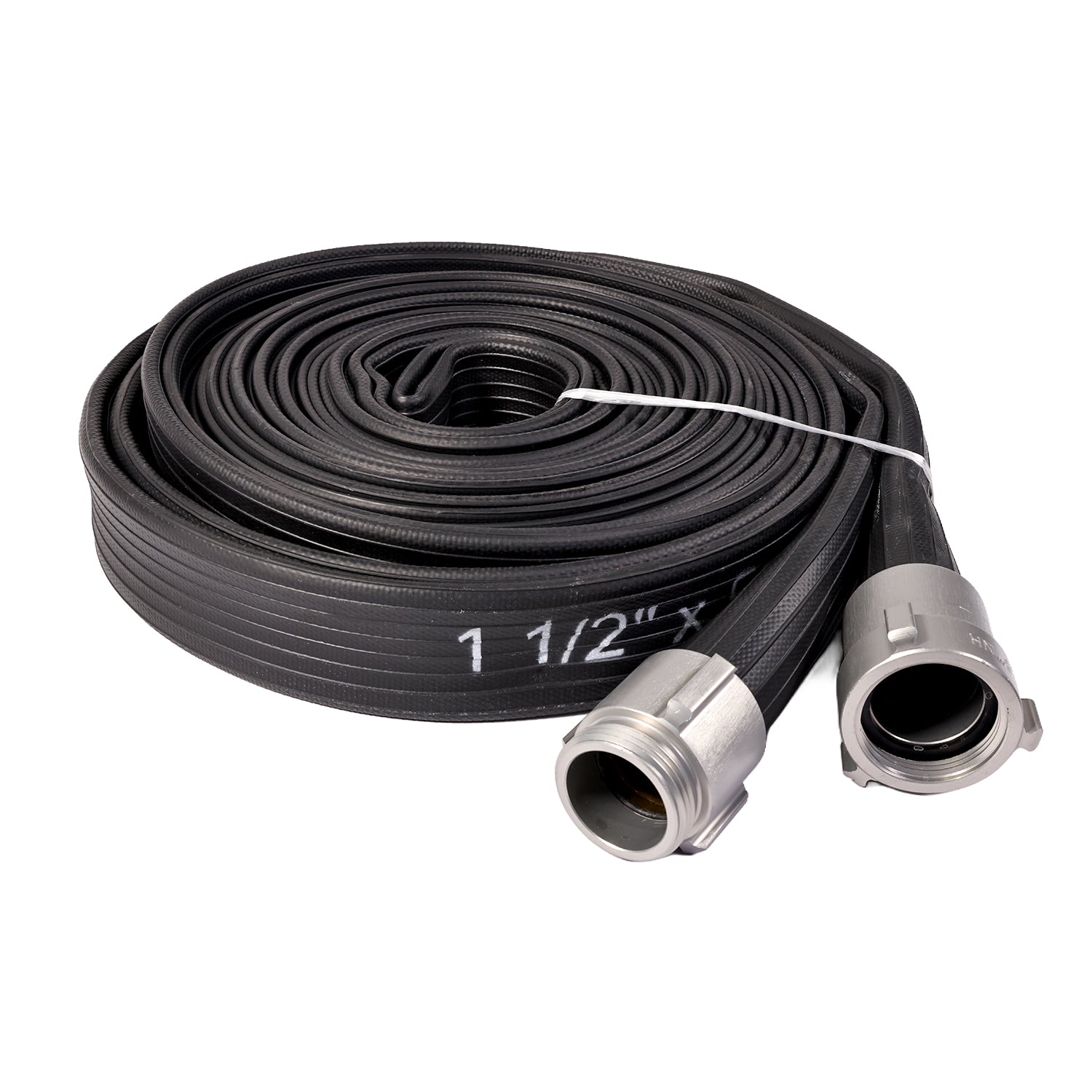 1 1/2” X 50’ BLACK NITRILE/PVC RUBBER COVERED HOSE WITH ALU. COUPLING NST 200PSI