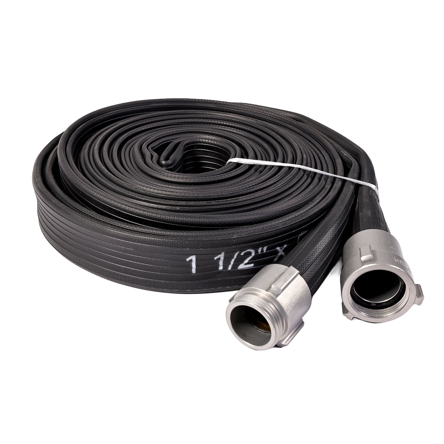 1 1/2” X 50’ BLACK NITRILE/PVC RUBBER COVERED HOSE WITH ALU. COUPLING NST 200PSI