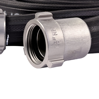 1 1/2” X 50’ BLACK NITRILE/PVC RUBBER COVERED HOSE WITH ALU. COUPLING NST 200PSI