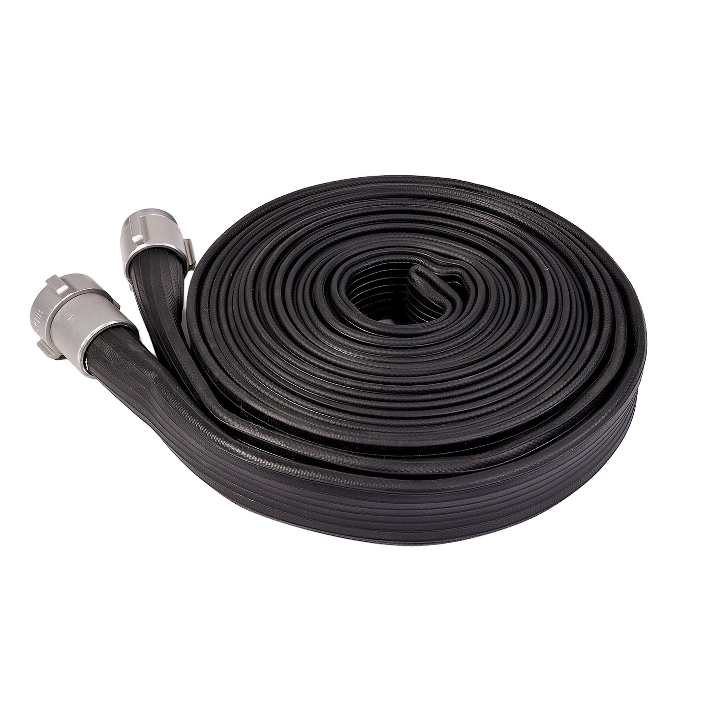 1 1/2” X 50’ BLACK NITRILE/PVC RUBBER COVERED HOSE WITH ALU. COUPLING NST 200PSI