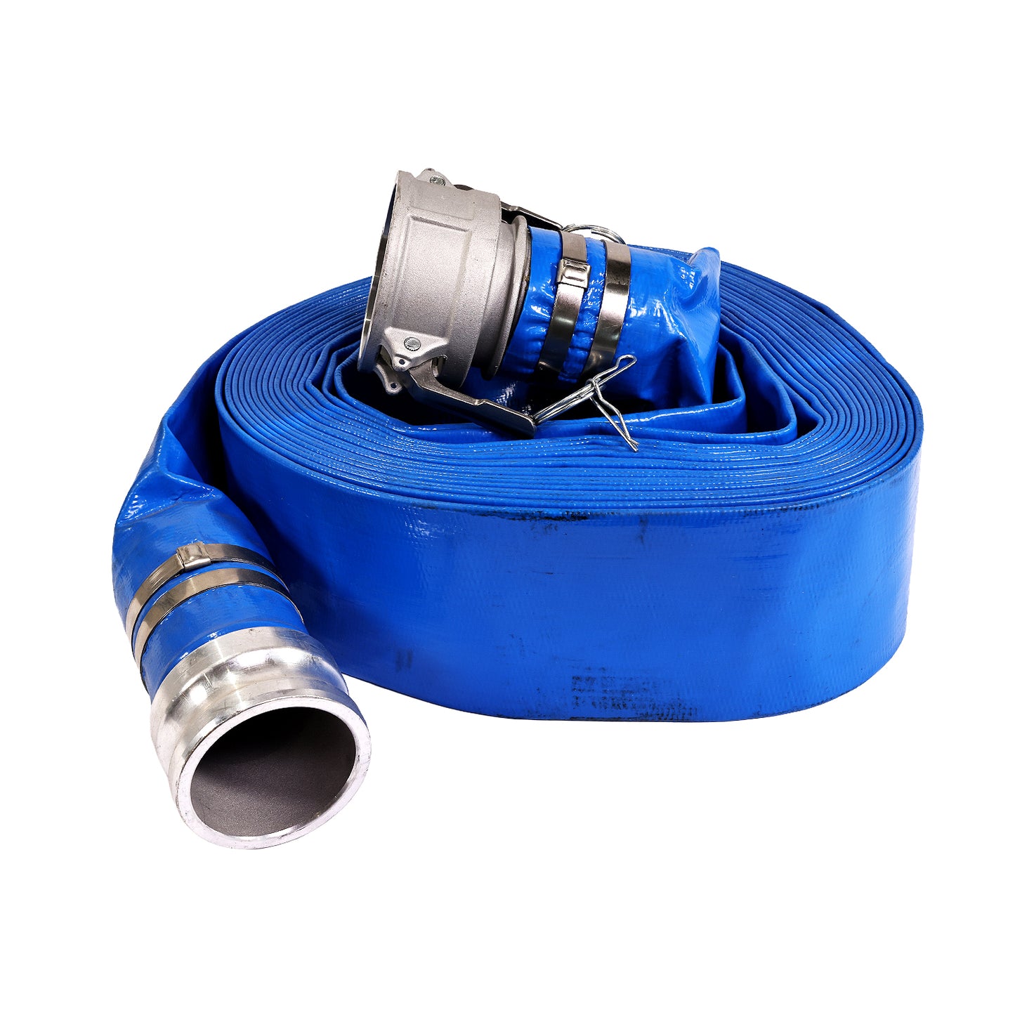 2" X 50' BLUE PVC LAYFLAT HOSE WITH CAMLOCK+CPF CLAMP (85PSI)