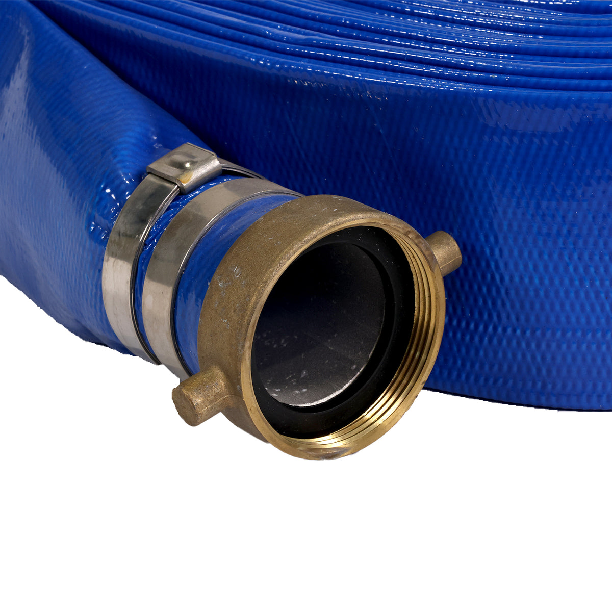 2" X 50' BLUE PVC LAYFLAT HOSE WITH PINLUG+CPF CLAMP (85PSI)