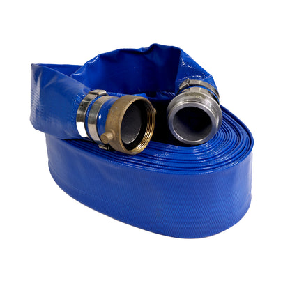 2" X 50' BLUE PVC LAYFLAT HOSE WITH PINLUG+CPF CLAMP (85PSI)