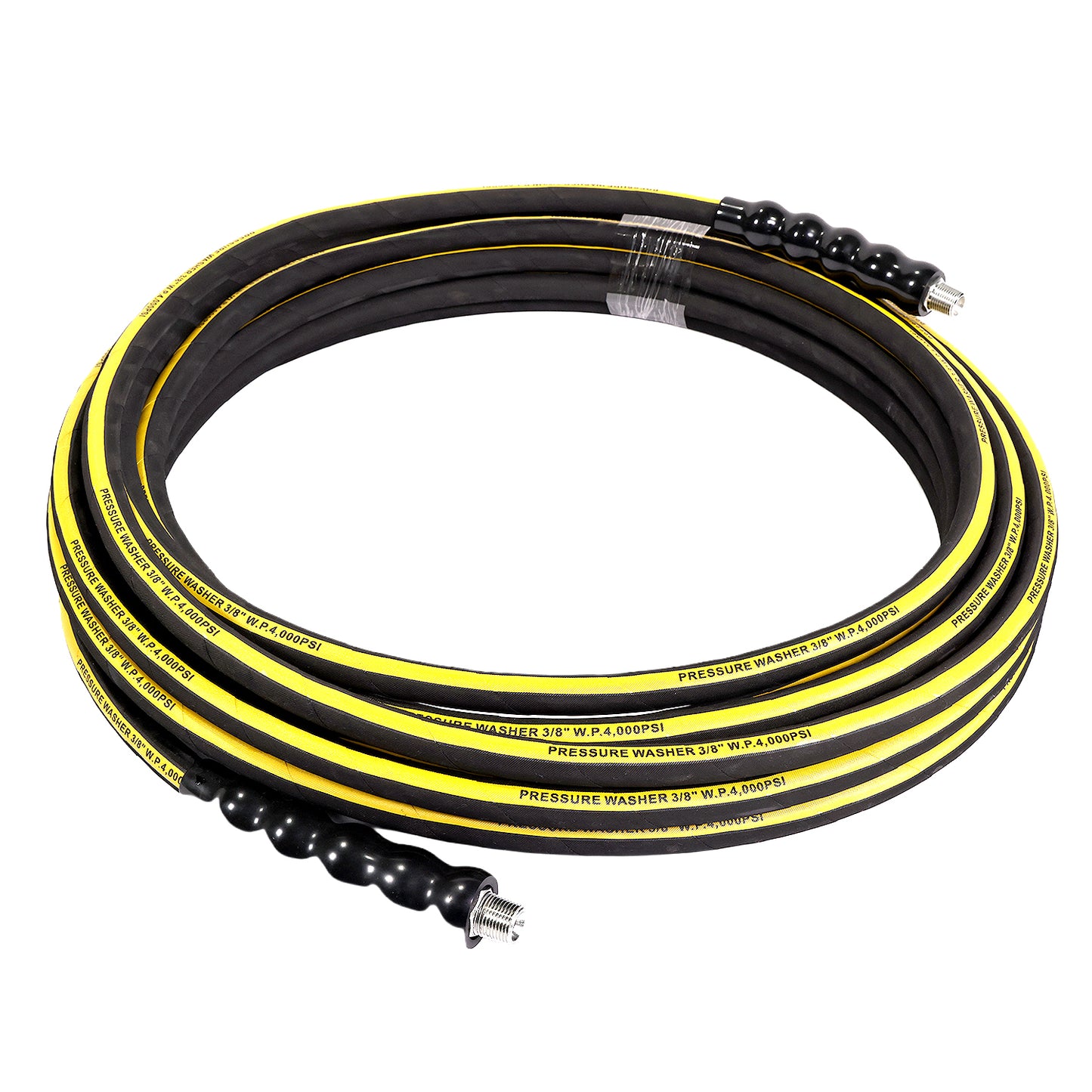 3/8'' X 100FT BLACK WRAPPED COVER PRESSURE WASHER HOSE 1SN  4000PSI WITH MNPT X MNPT SWIVEL, BLACK