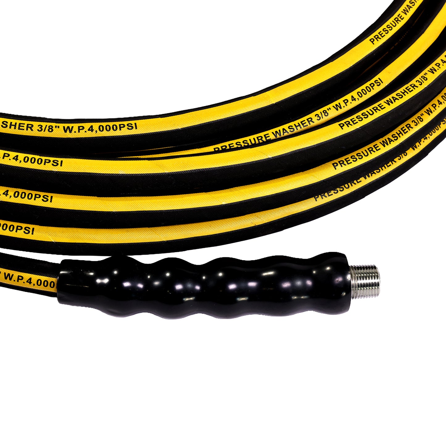 3/8'' X 100FT BLACK WRAPPED COVER PRESSURE WASHER HOSE 1SN  4000PSI WITH MNPT X MNPT SWIVEL, BLACK