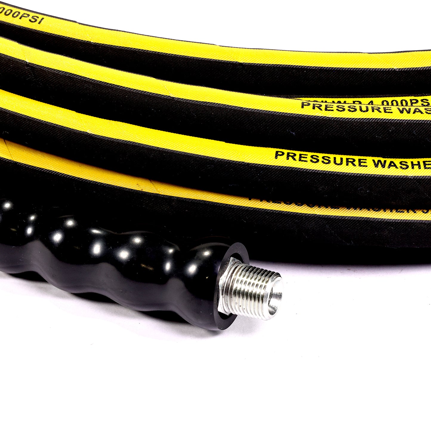 3/8'' X 100FT BLACK WRAPPED COVER PRESSURE WASHER HOSE 1SN  4000PSI WITH MNPT X MNPT SWIVEL, BLACK