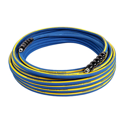 3/8'' X 50FT BLUE WRAPPED PRESSURE WASHER HOSE 1SN  4000PSI WITH MNPT X MNPT SWIVEL, BLACK BEND